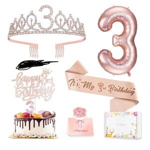 Target Rose Gold 3rd Birthday Party Cake Topper Kit